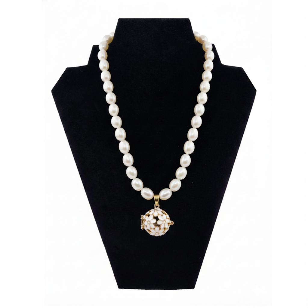 천연 진주목걸이-화이트 코스모스