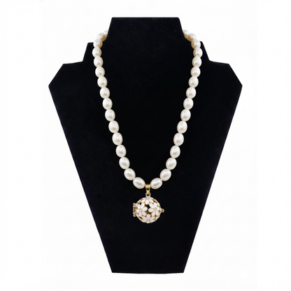 천연 진주목걸이-화이트 코스모스